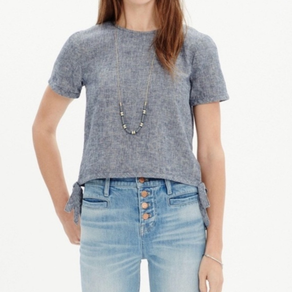 Madewell Linen Tie Side Short Sleeve Crop Top
